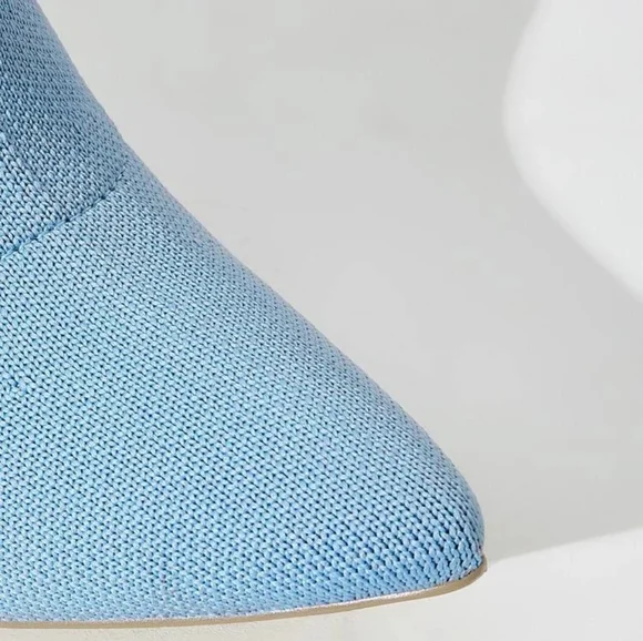 Minimalist Accent Golden Heel Pointy Toe Ankle Sock Stiletto Heeled Knit Boots - Picture 5 of 7